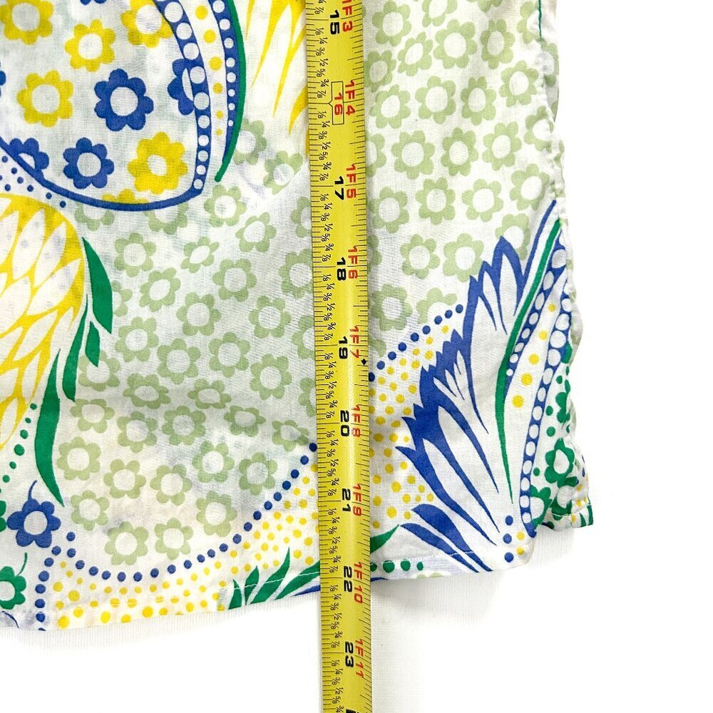 Talbots Medium Petite Green Yellow Blue Paisley Smocked Button Down Long Slv Top - Picture 8 of 8